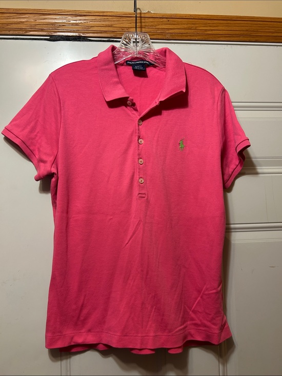 Ralph Lauren Tops - Ralph Lauren Hot Pink Polo with Green Logo XL